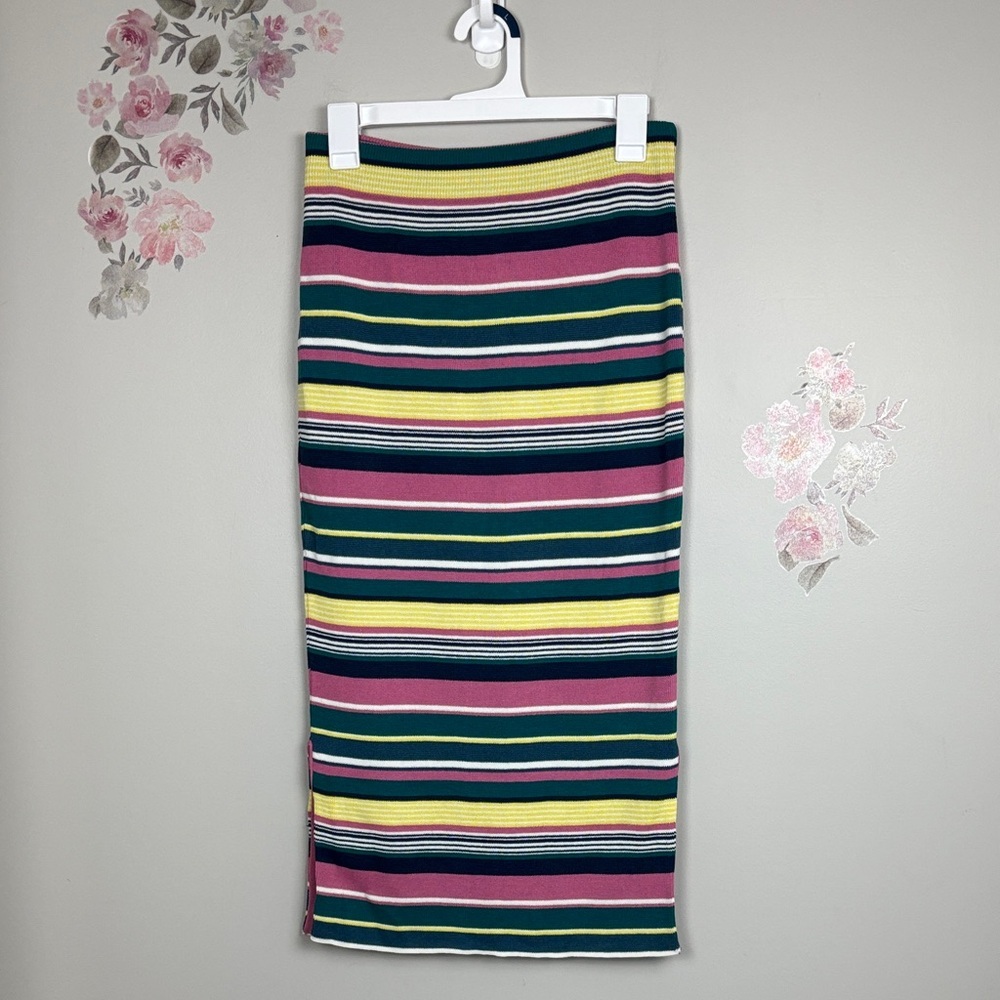 Anthropologie Maeve Striped Multicolor Knit Midi Skirt - M